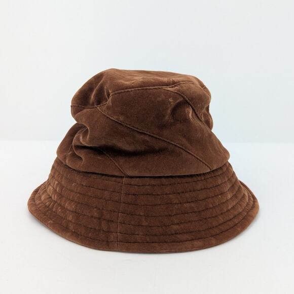 Vintage Y2K 90s Chocolate Brown Bucket Hat Textured Corduroy Velvet Suede Style - Picture 1 of 6